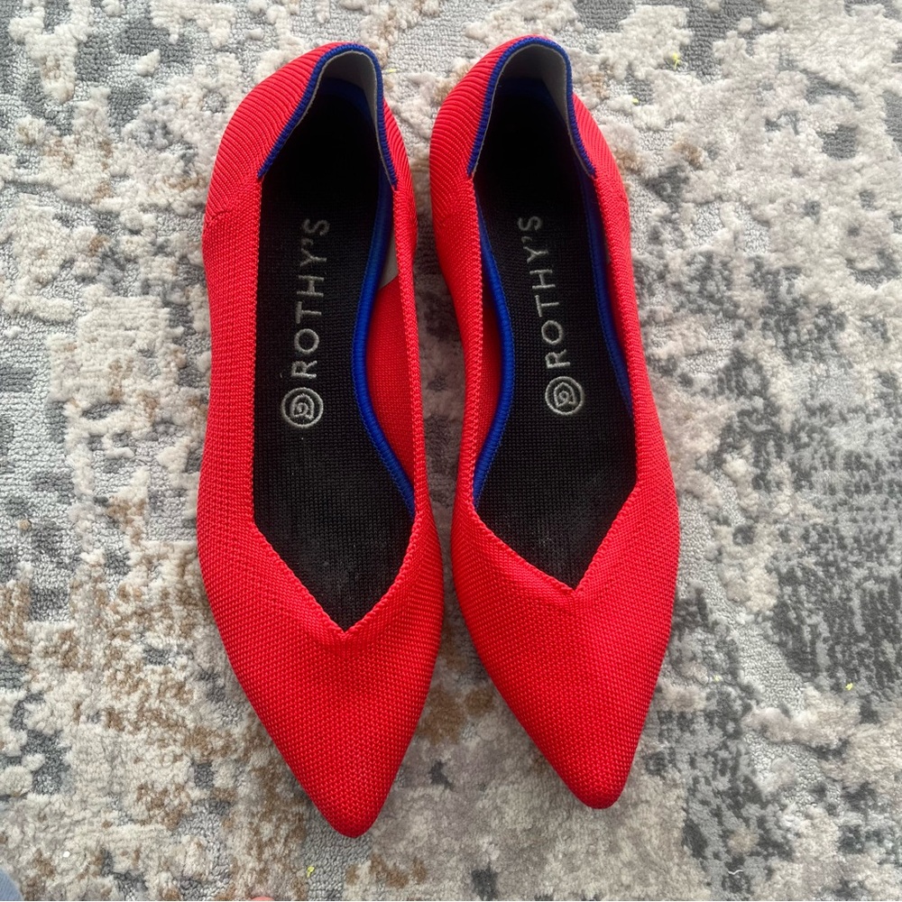 Rothy's Red Flats with Blue Trim